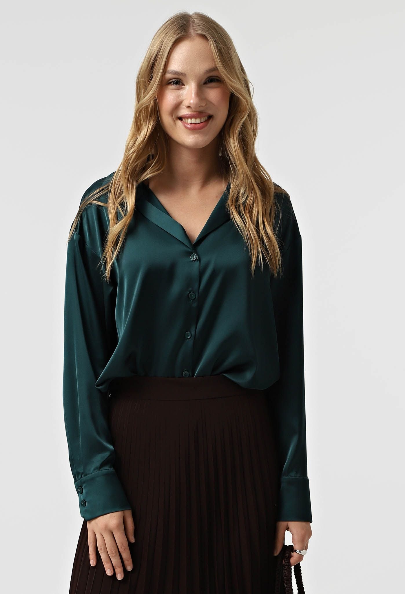 Блузка 5120-7 смарагдовий шовк-армані 40(р)