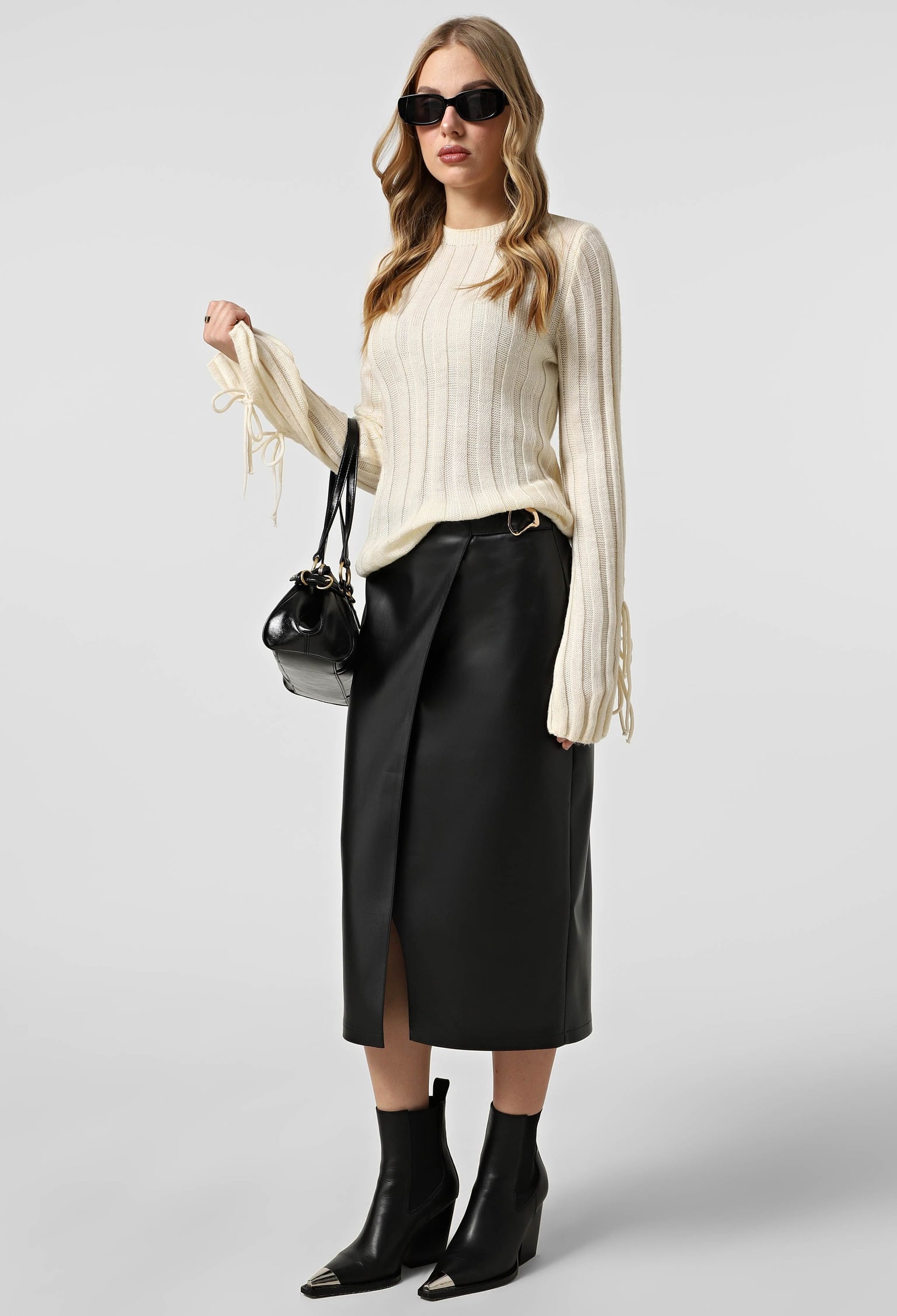 Спідниця 1509 чорний шкіра на замші 46(р)