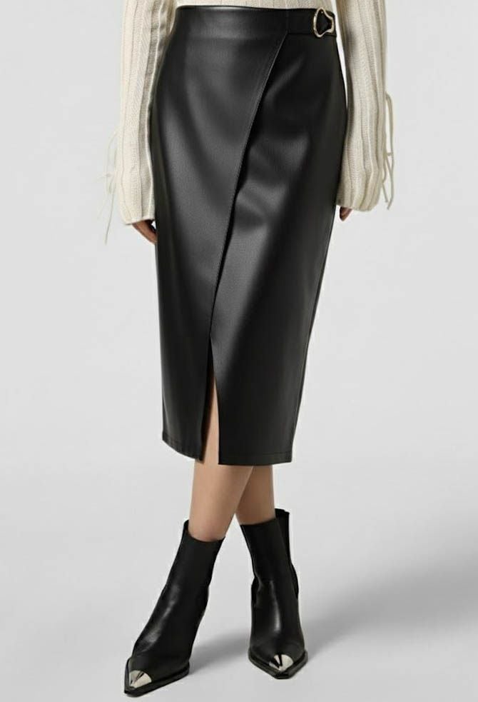 Спідниця 1509 чорний шкіра на замші 38(р)