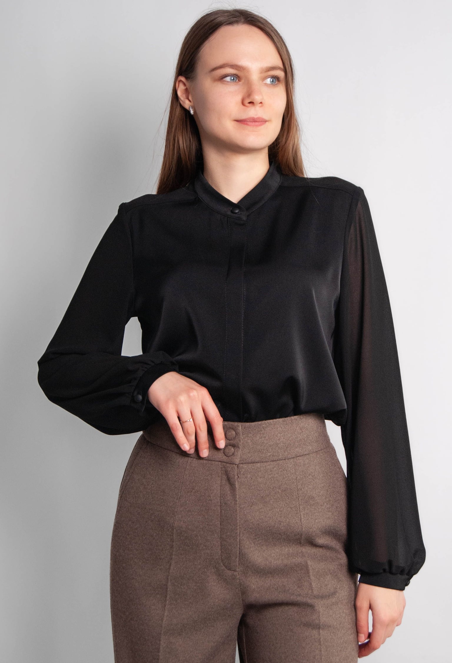 Блузка 5202 чорний атлас, шифон 46(р)