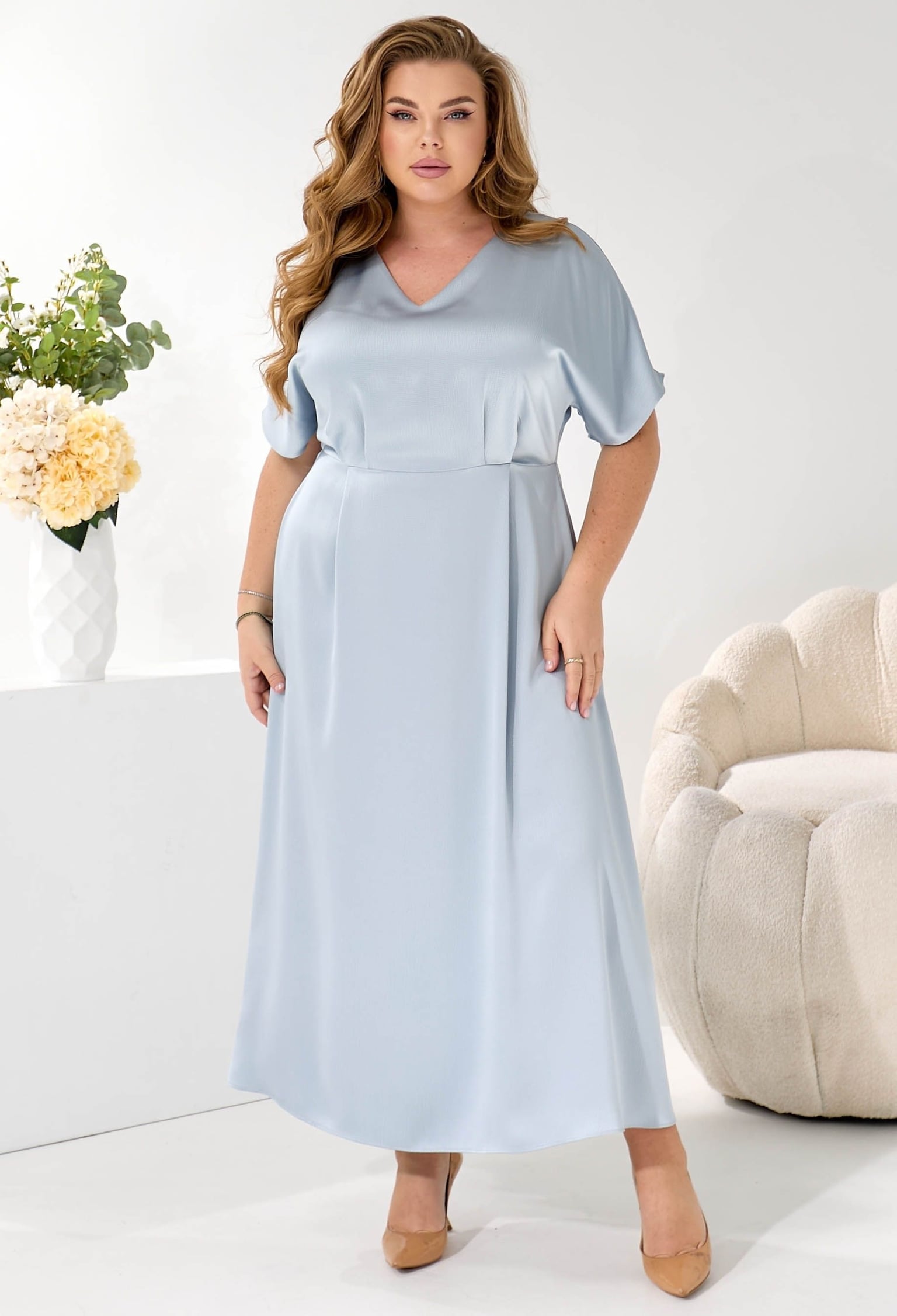 Плаття 7213 сіро-блакитний жатий сатин 44(р)