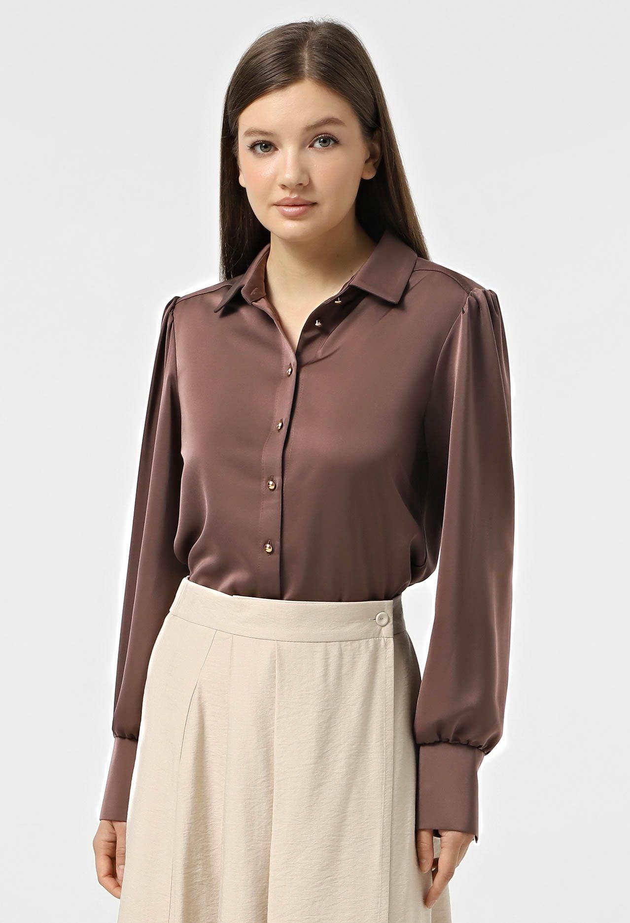 Блузка 5099-10 молочний шоколад атлас 38(р)