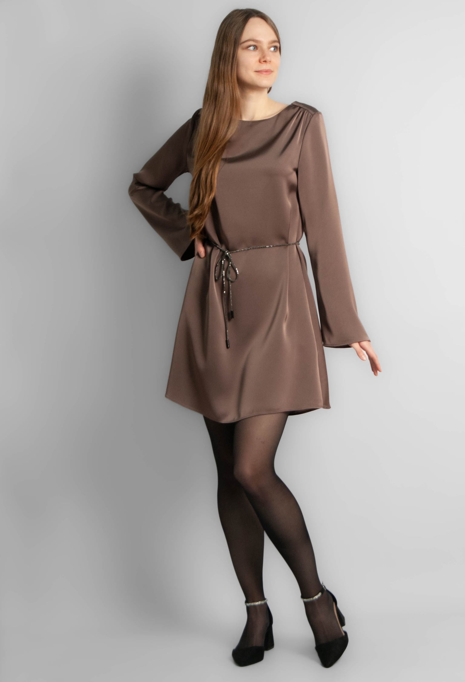 Плаття 7211-1 молочний шоколад атлас 42(р)