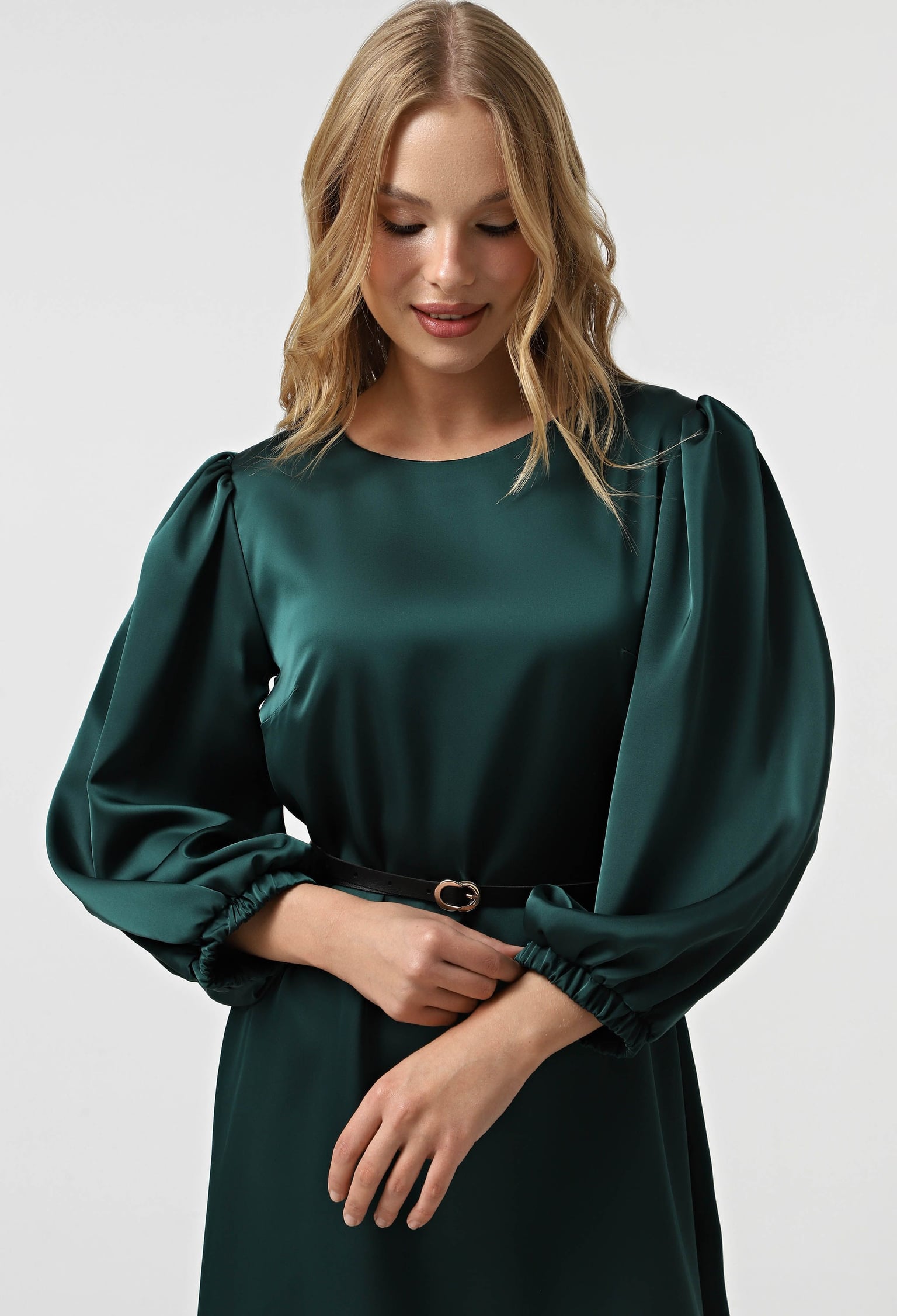 Плаття 7113-5 смарагдовий атлас 46(р)