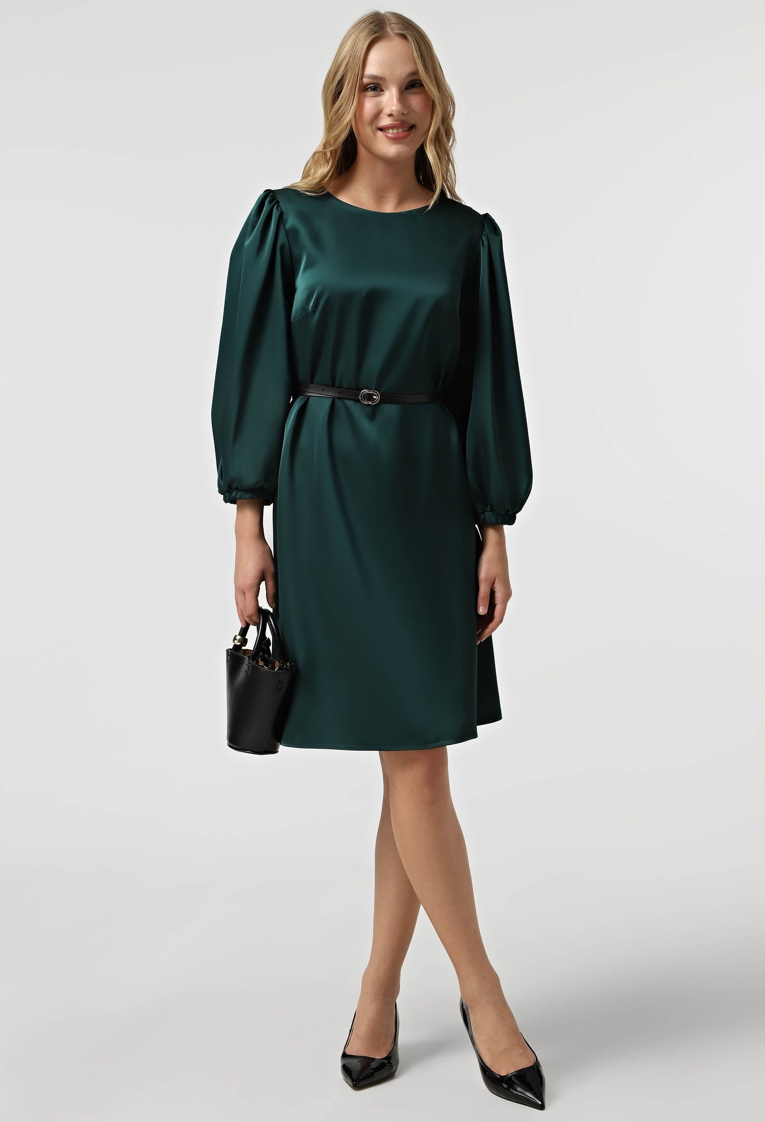 Плаття 7113-5 смарагдовий атлас 38(р)