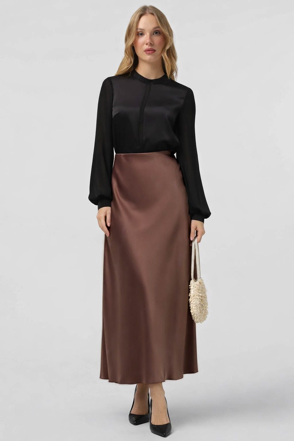 Спідниця 1542-1 молочний шоколад атлас 36(р)