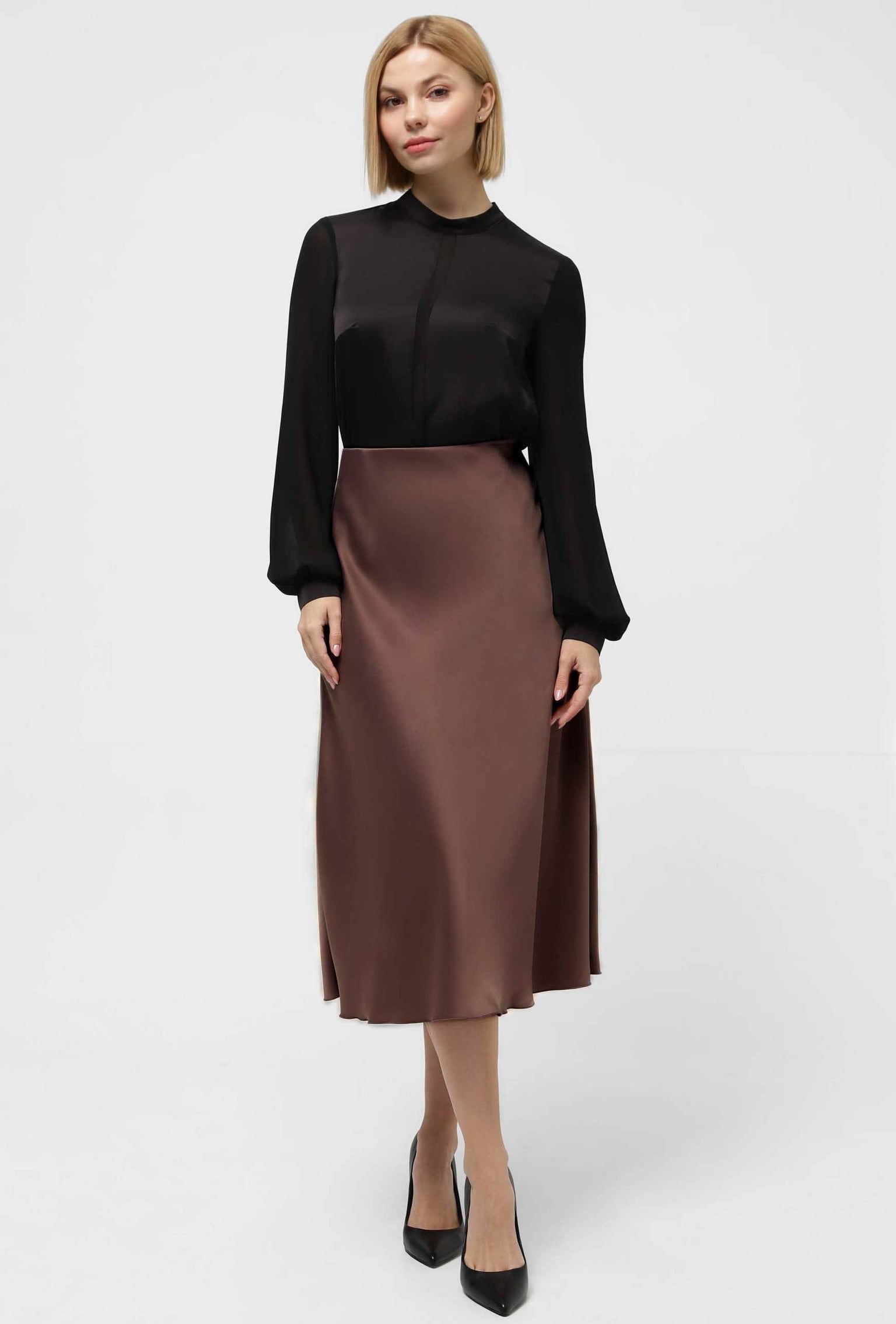 Спідниця 1279-11 молочний шоколад атлас 36(р)