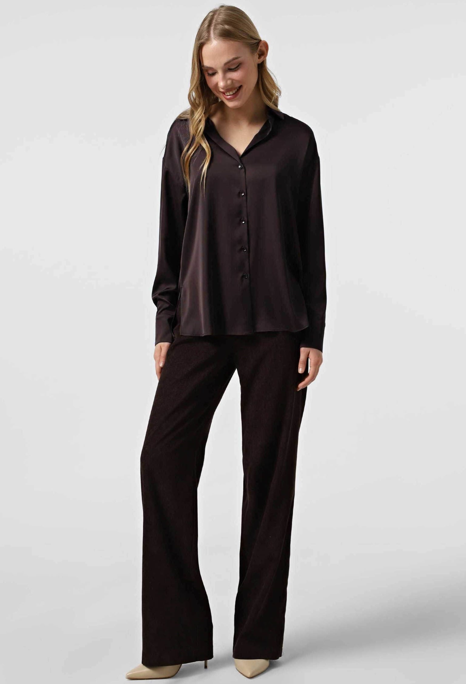 Блузка 5120-10 темний шоколад шовк-армані 46(р)