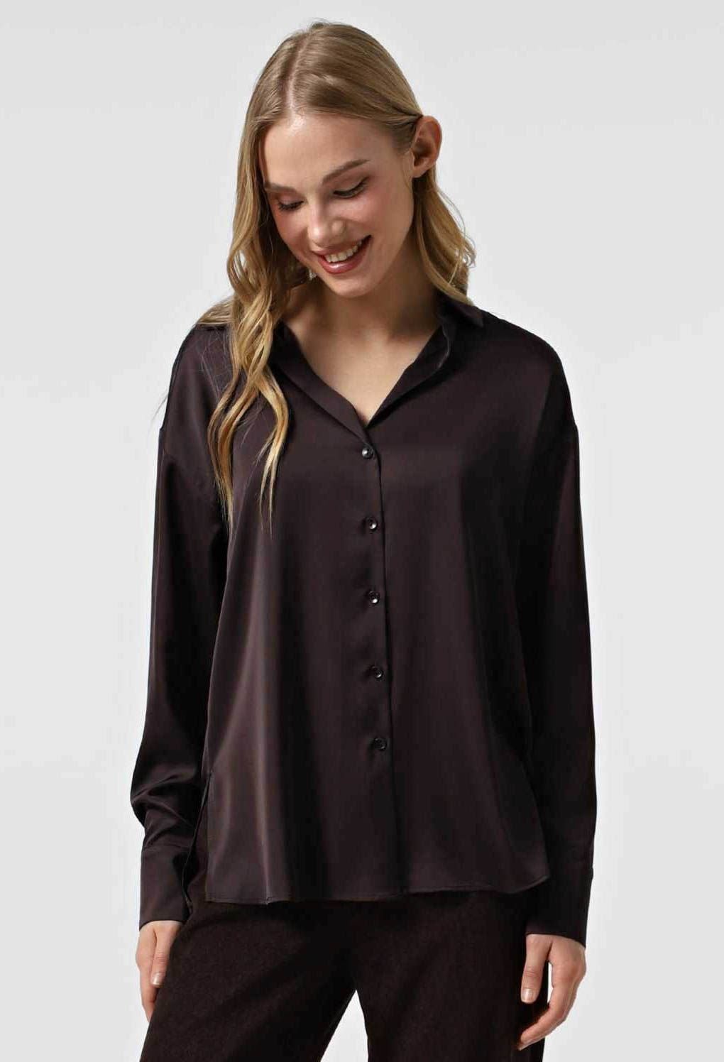 Блузка 5120-10 темний шоколад шовк-армані 46(р)