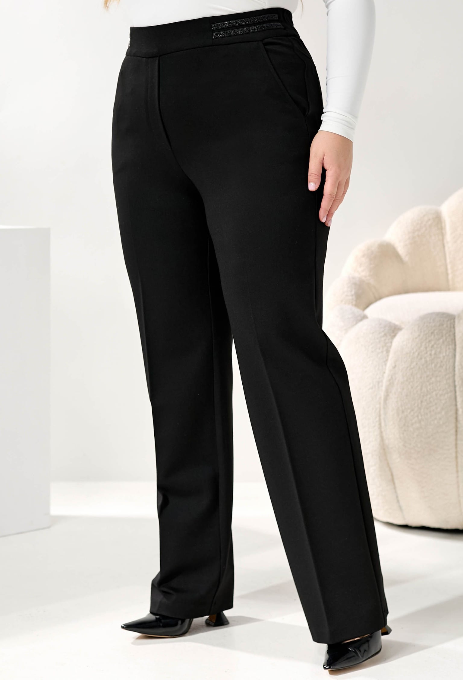 Брюки 9140 чорний трикотаж 48(р)