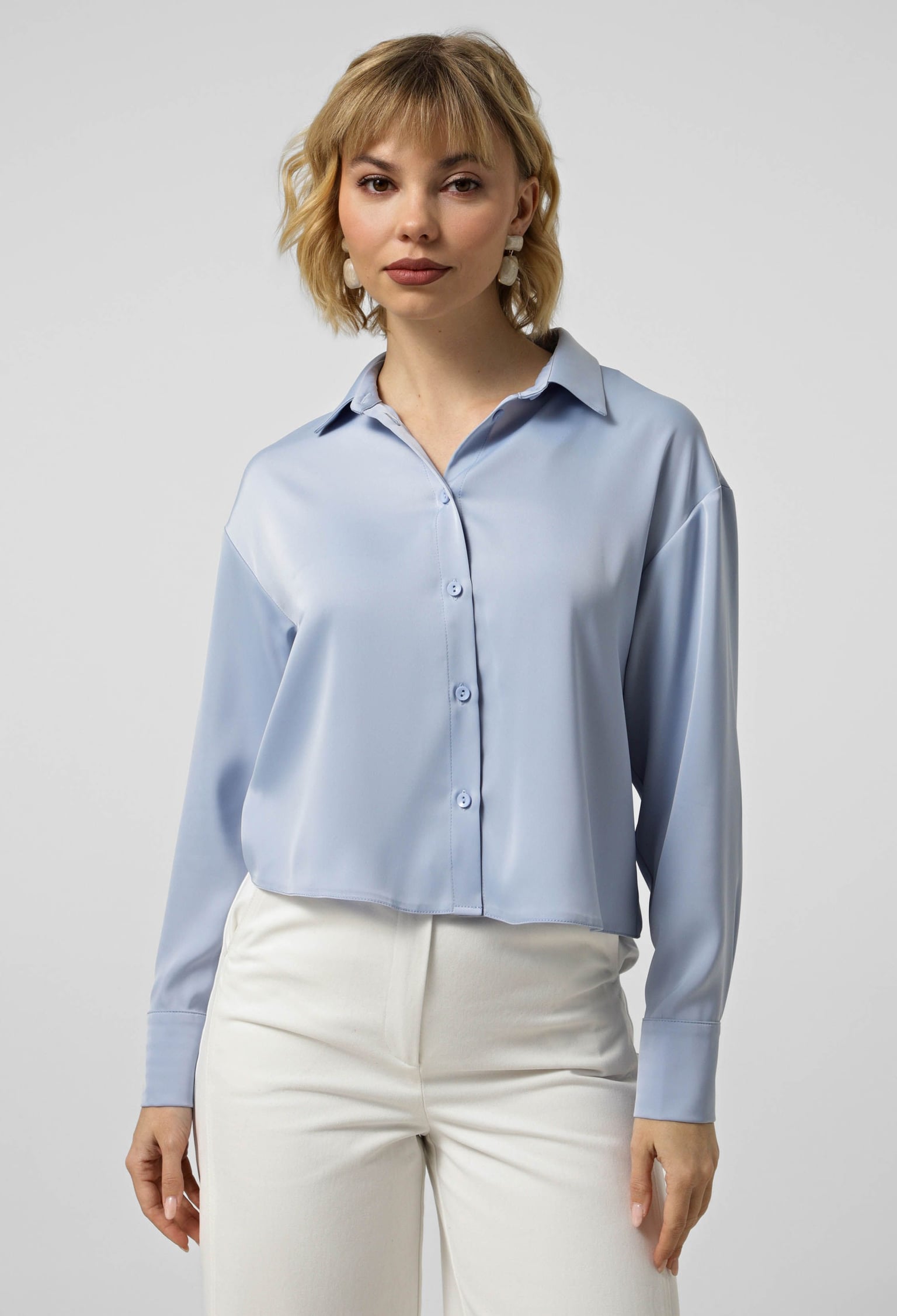 Блузка 5212 блакитний атлас 44(р)