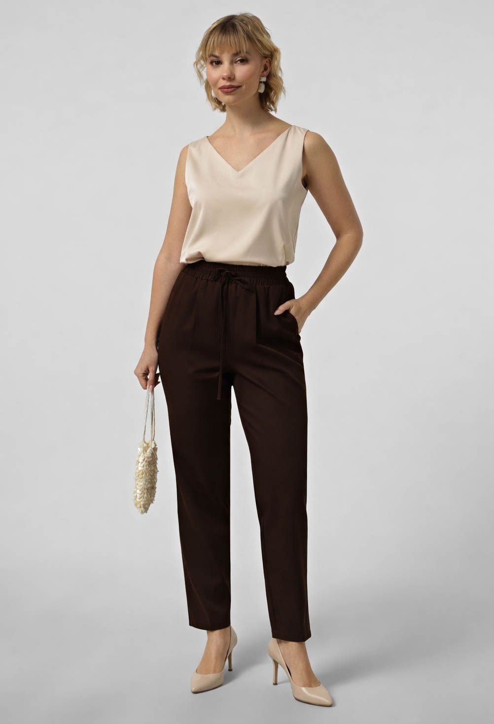 Брюки 9149-1 шоколадний костюмка 36(р)