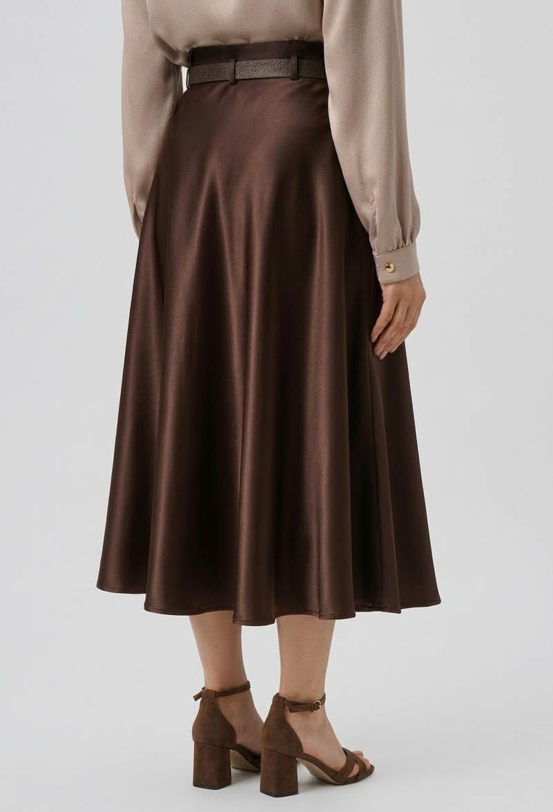 Спідниця 1551-1 шоколадний атлас-манго 44(р)
