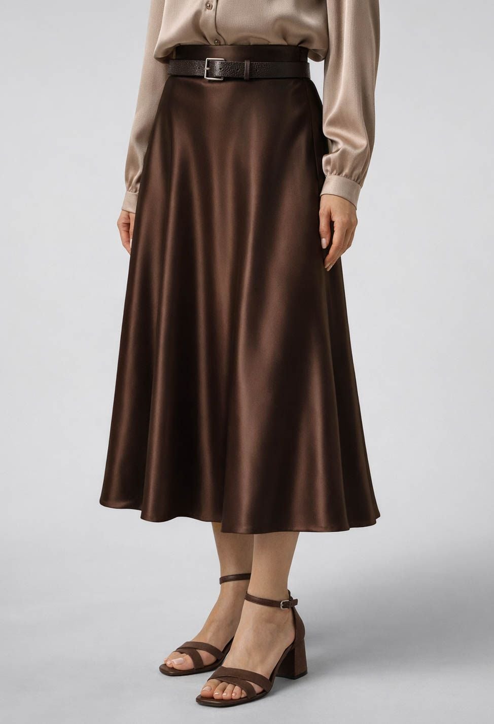 Спідниця 1551-1 шоколадний атлас-манго 36(р)