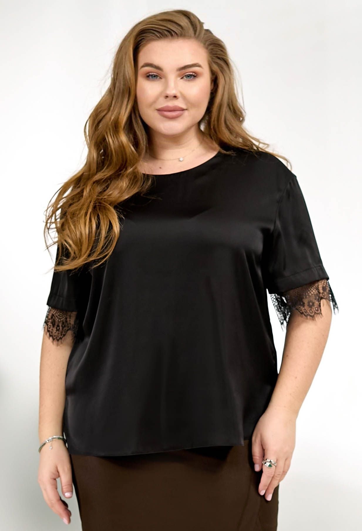 Блузка 5214 чорний атлас 50(р)