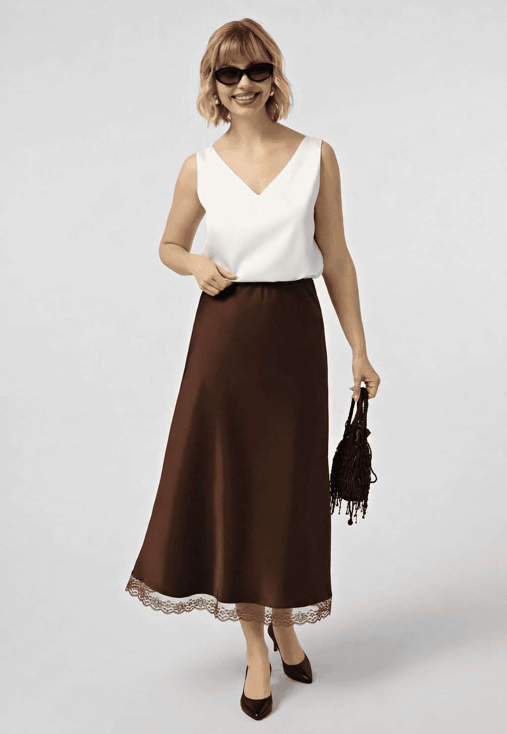 Спідниця 1536-1 шоколадний атлас 44(р)
