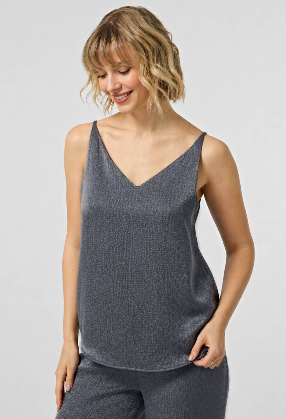 Блузка 5147-5 сіро-синій шовк-жатка 36(р)