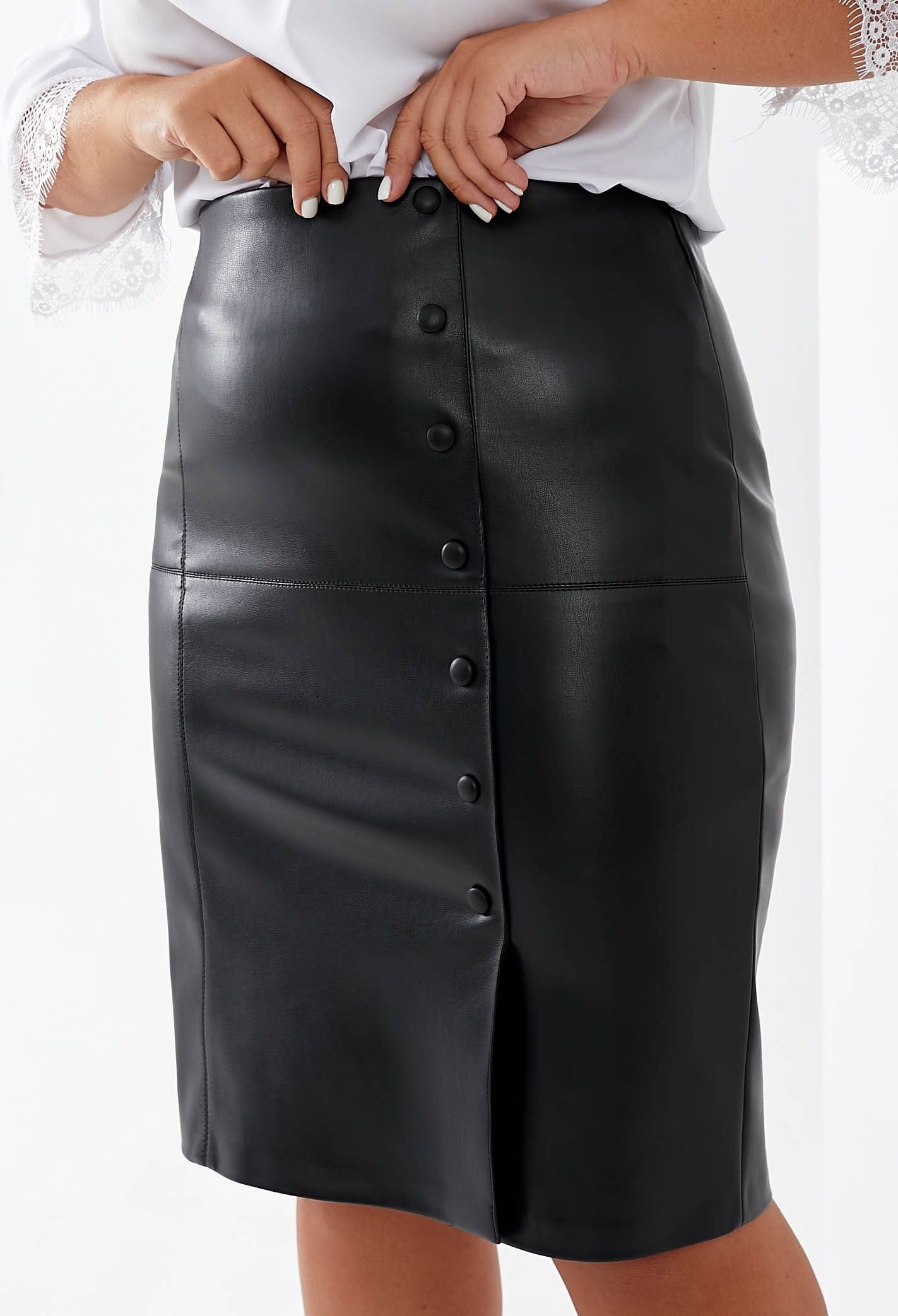 Спідниця 1096-5 чорний шкіра на замші 46(р)