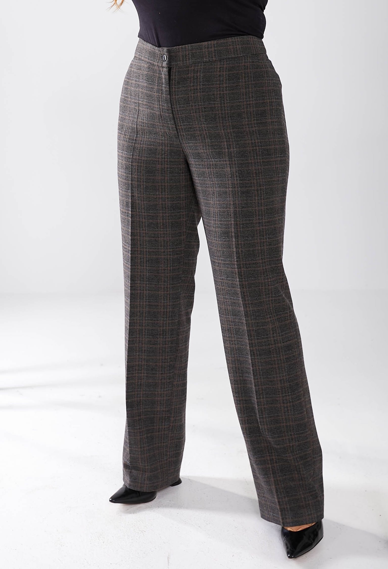 Брюки 9003-1 сіро-коричневий шерсть-клітинка 52(р)