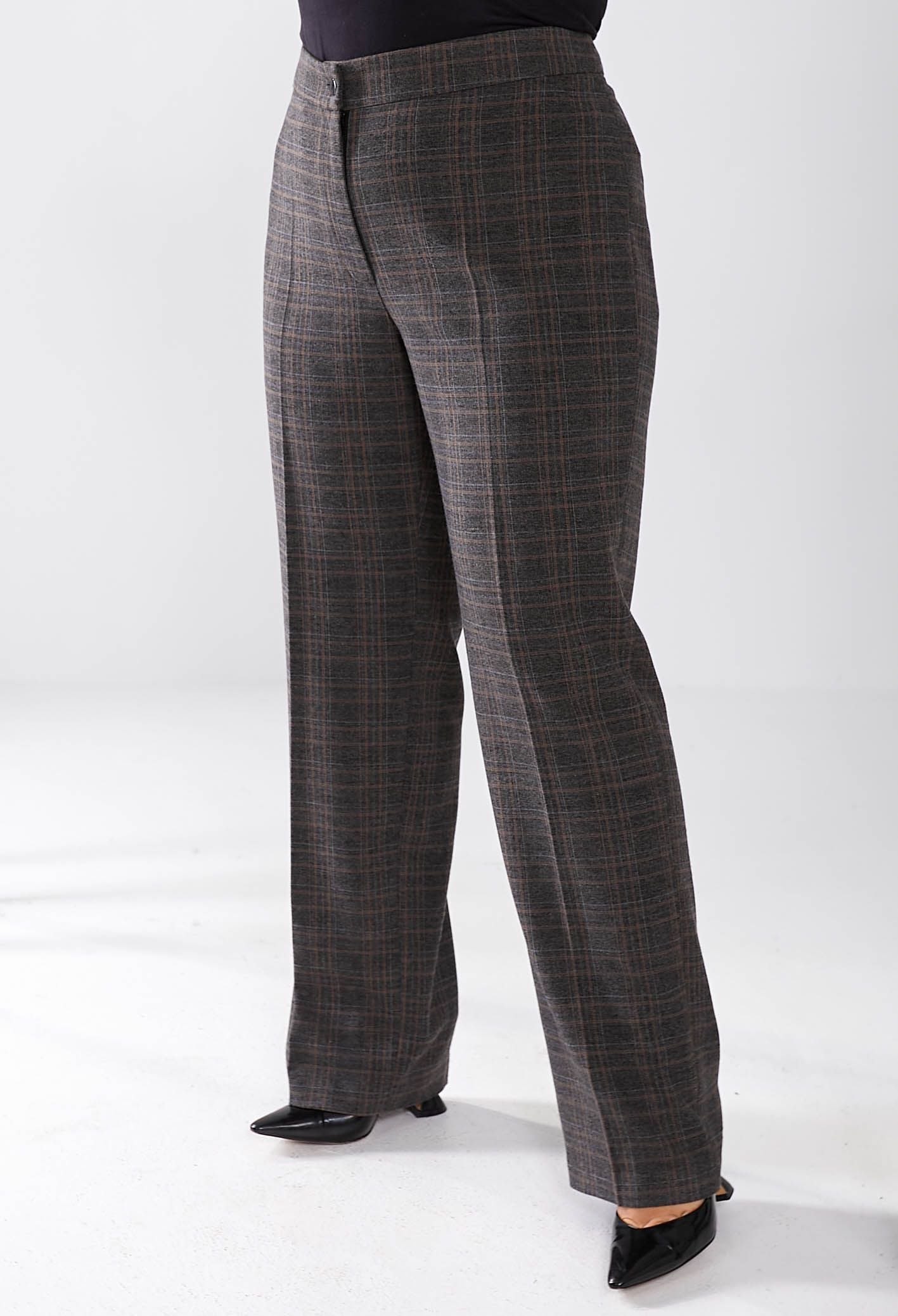 Брюки 9003-1 сіро-коричневий шерсть-клітинка 50(р)
