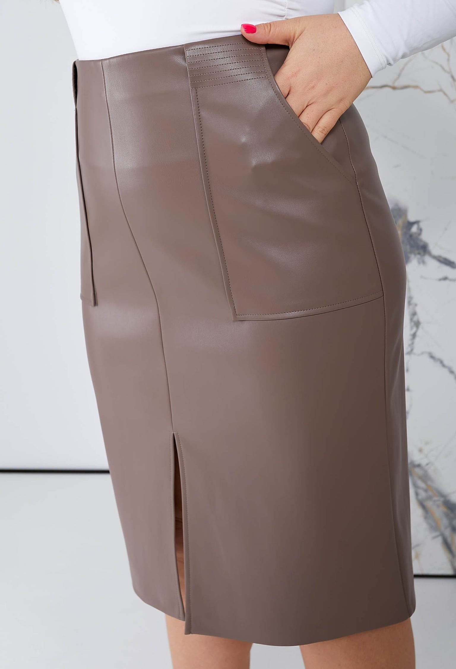 Спідниця 1323 капучино шкіра на замші 44(р)