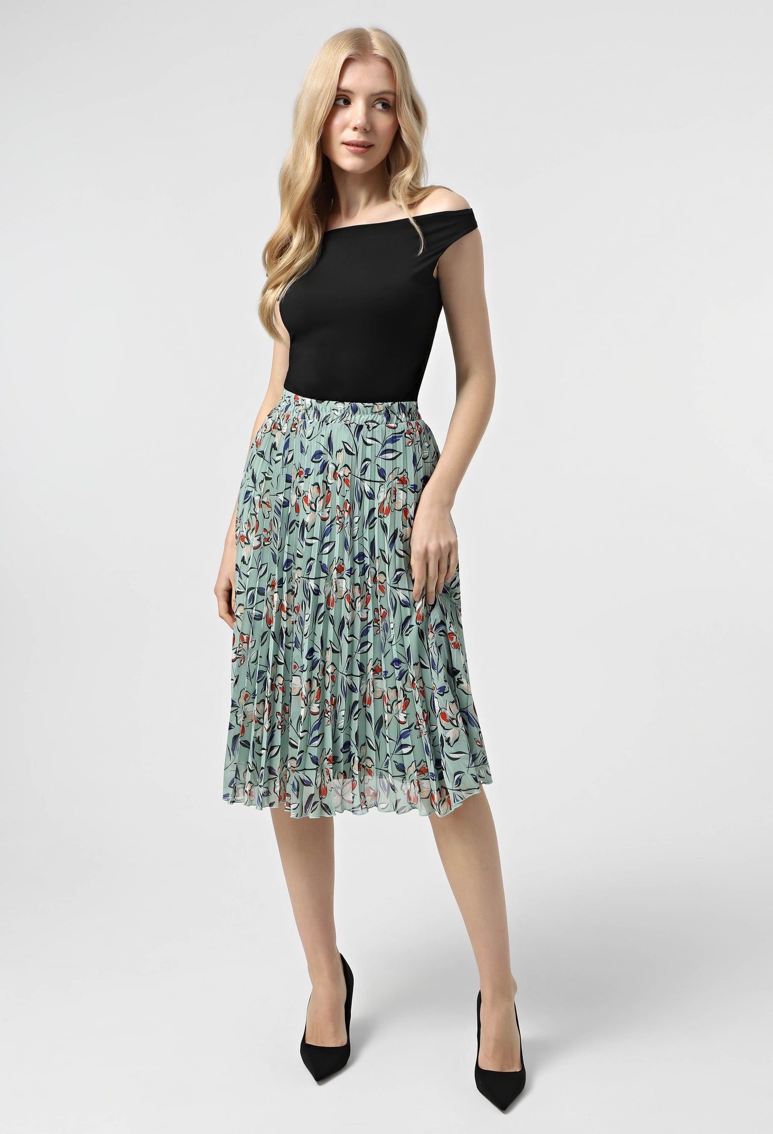 Спідниця 1055-4 м’ята, принт шифон, плісе 36(р)