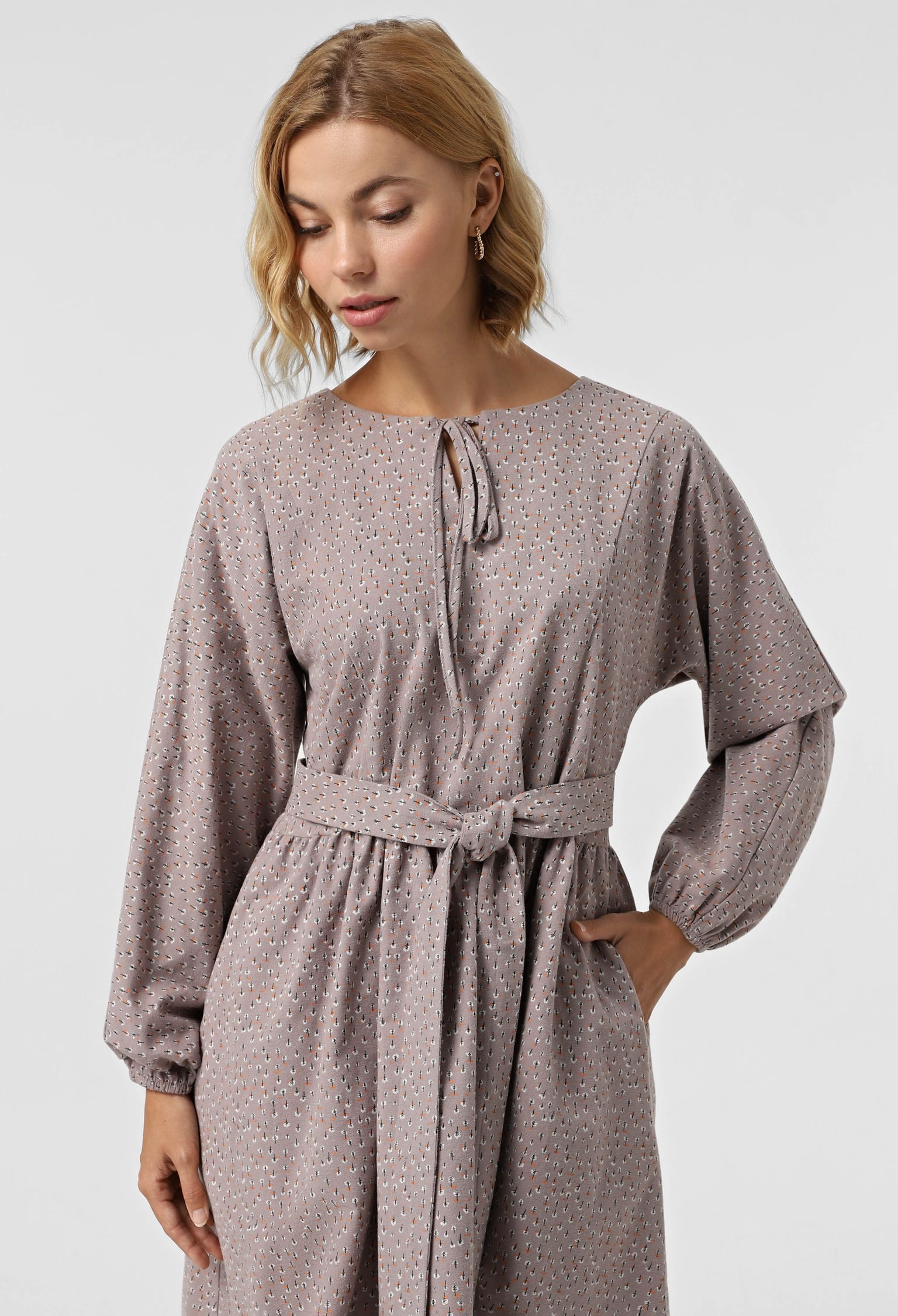 Плаття 7154 пильно-сірий, принт фланель 40(р)