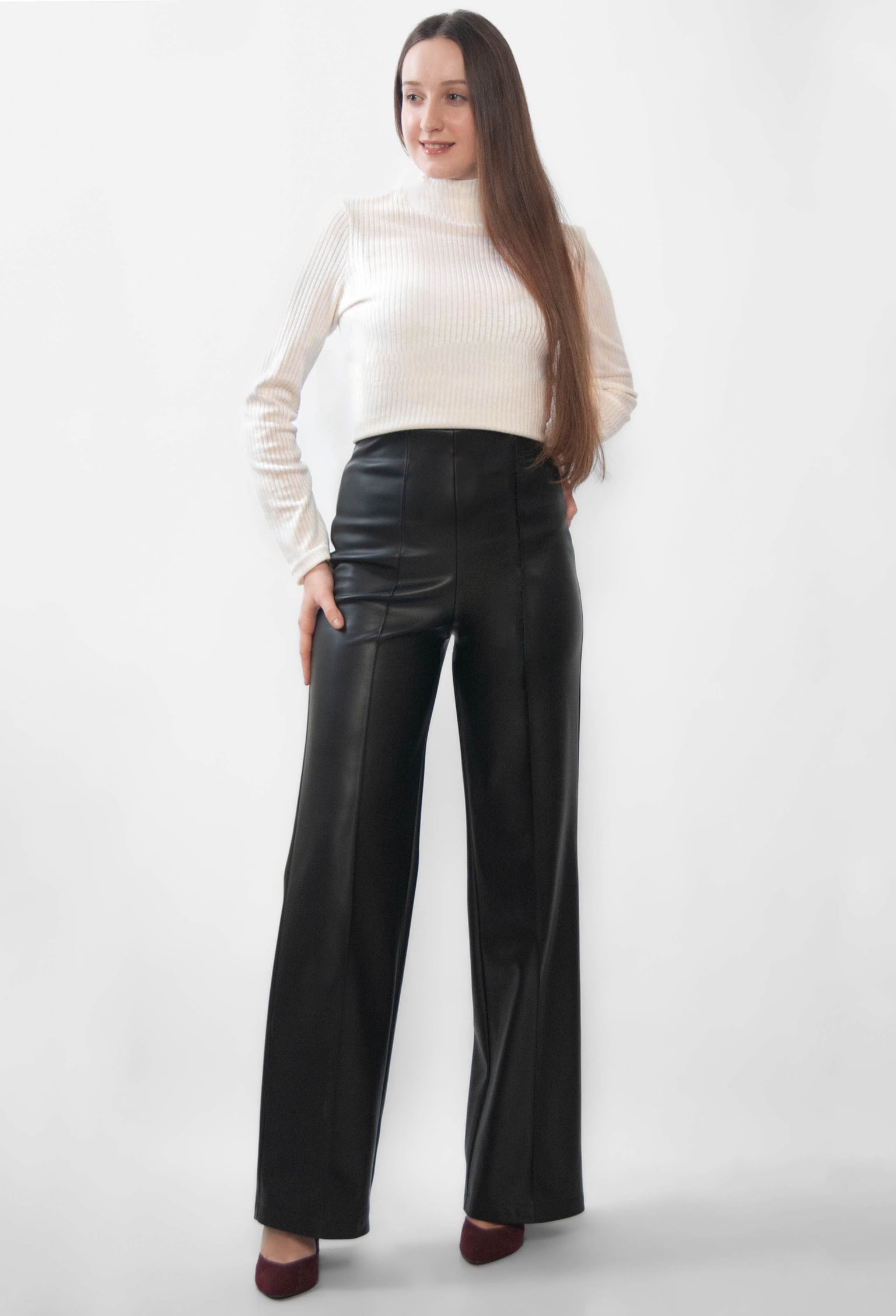 Брюки 9074 чорний шкіра на замші 40(р)