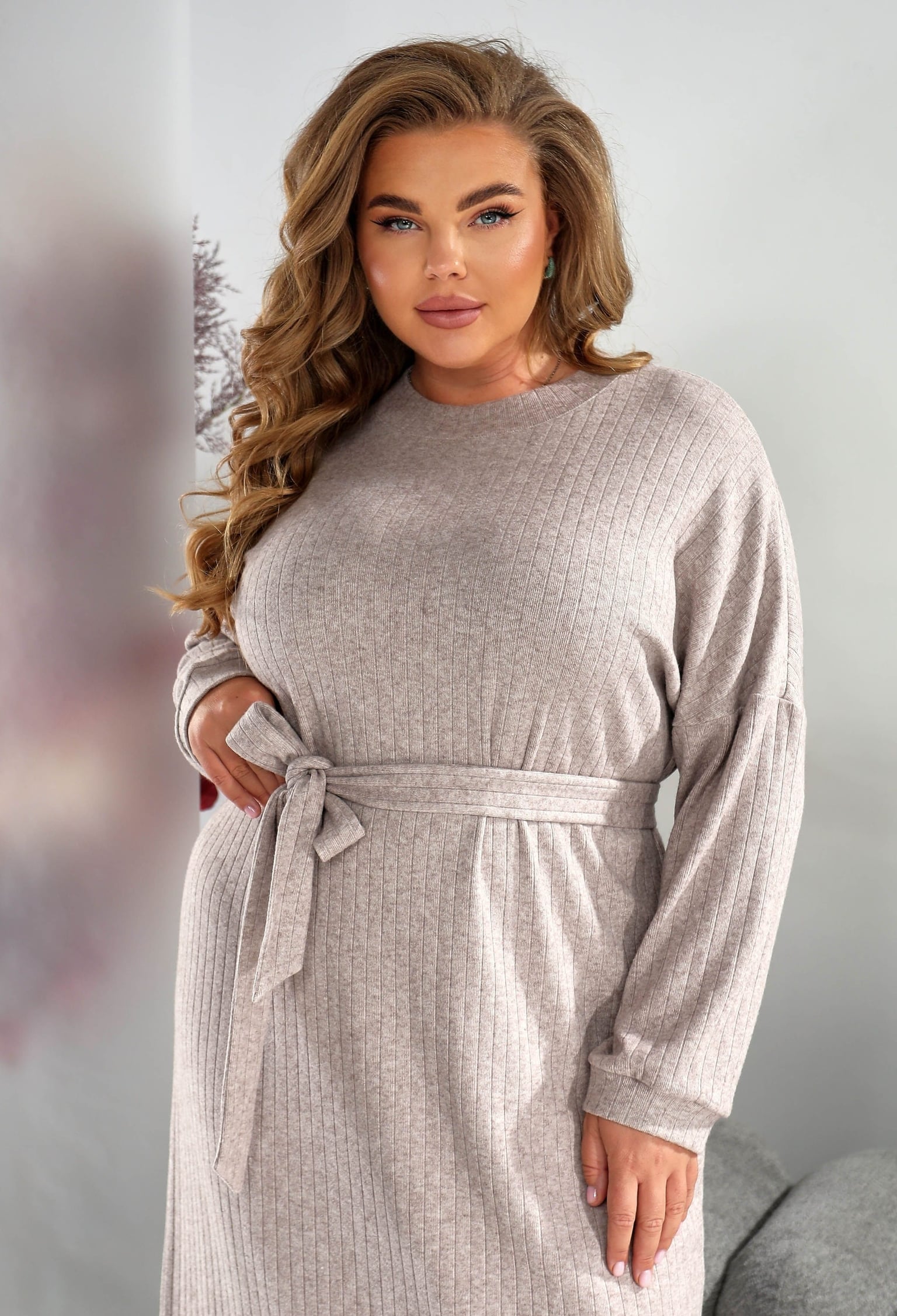 Плаття 7148-2 пудровий трикотаж-рубчик 48(р)