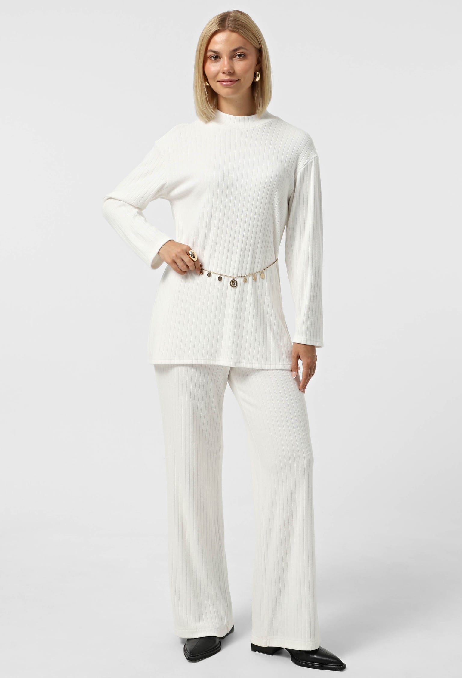 Брюки 9913 молочний трикотаж-рубчик, ангора 44(р)