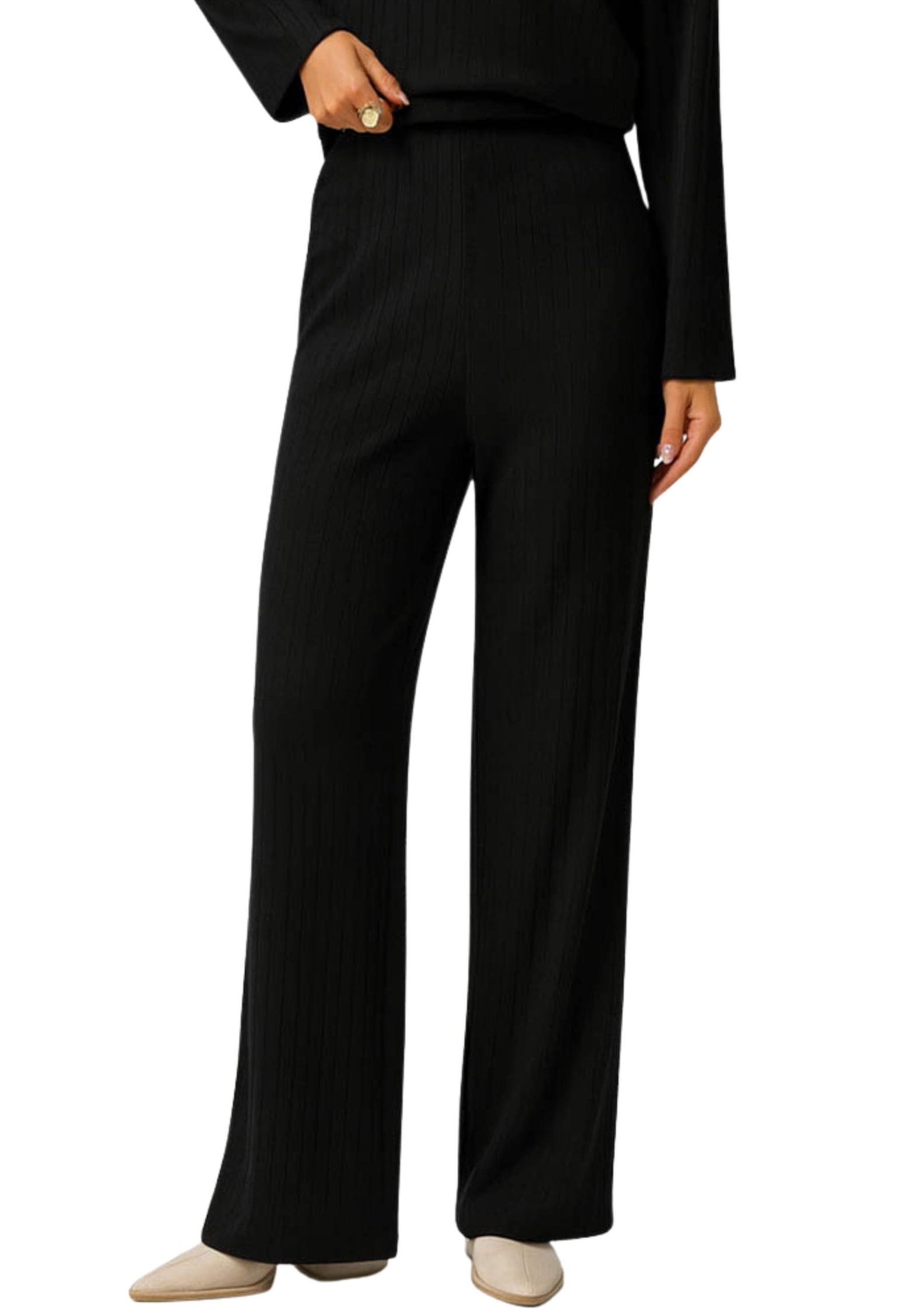 Брюки 9913-1 чорний трикотаж-рубчик, ангора 38(р)