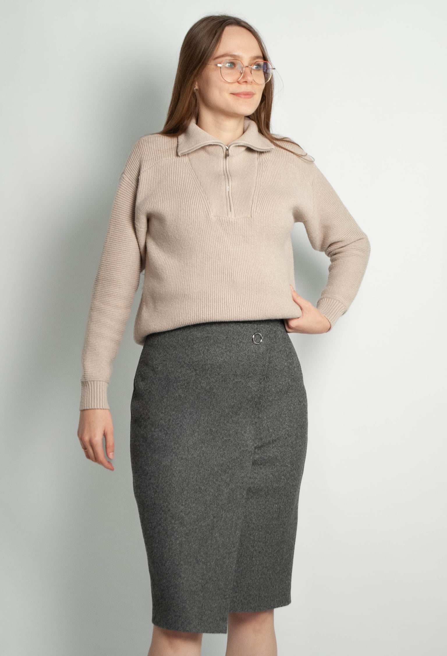 Спідниця 1519 темно-сірий кашемір, дрібна ялинка 42(р)