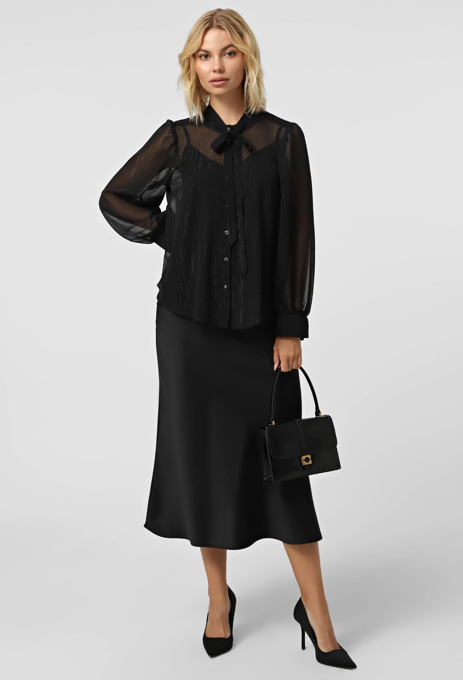 Блузка 5195 чорний, принт шифон 46(р)