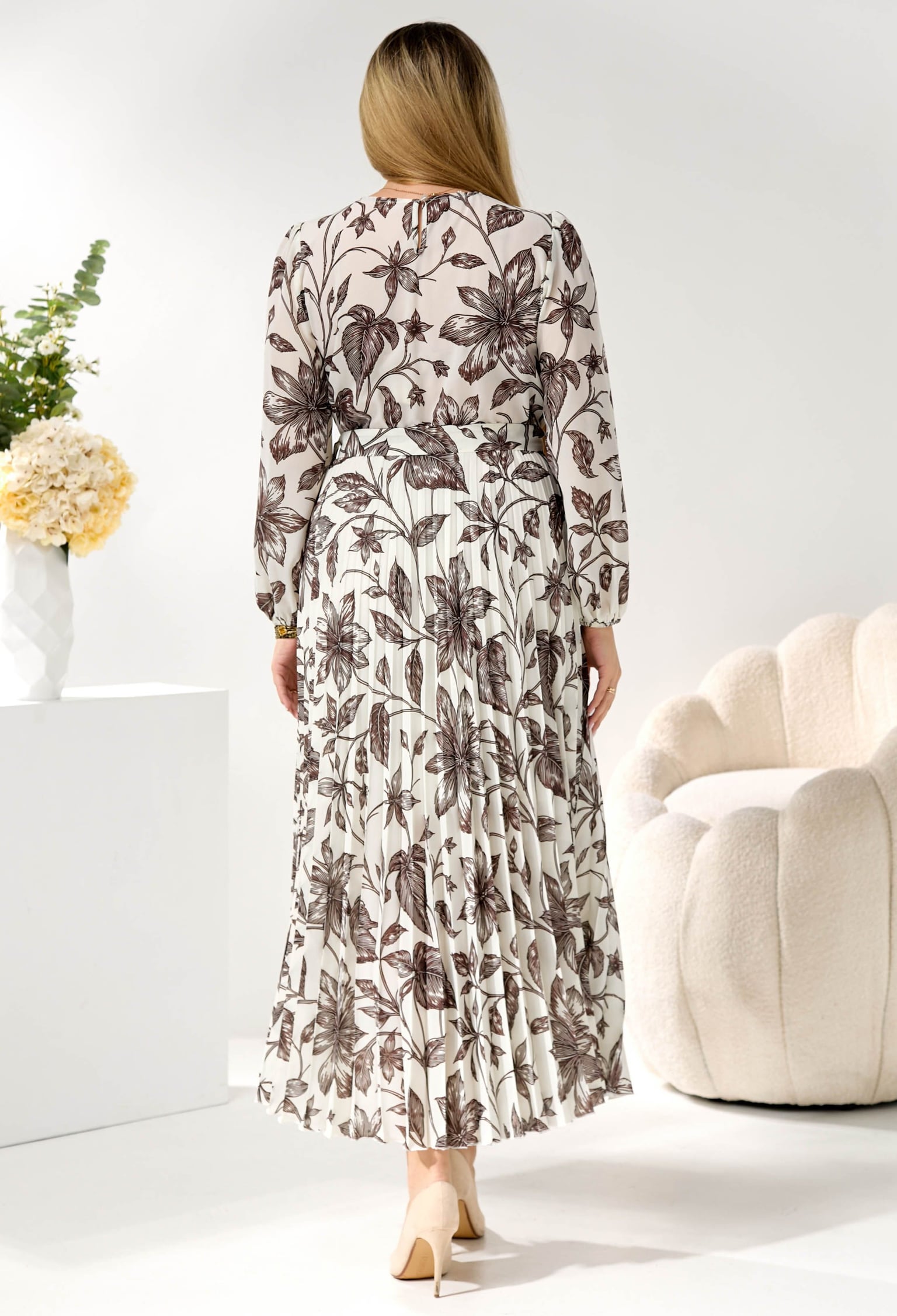 Плаття 7214 молочний, принт креп-шифон 46(р)