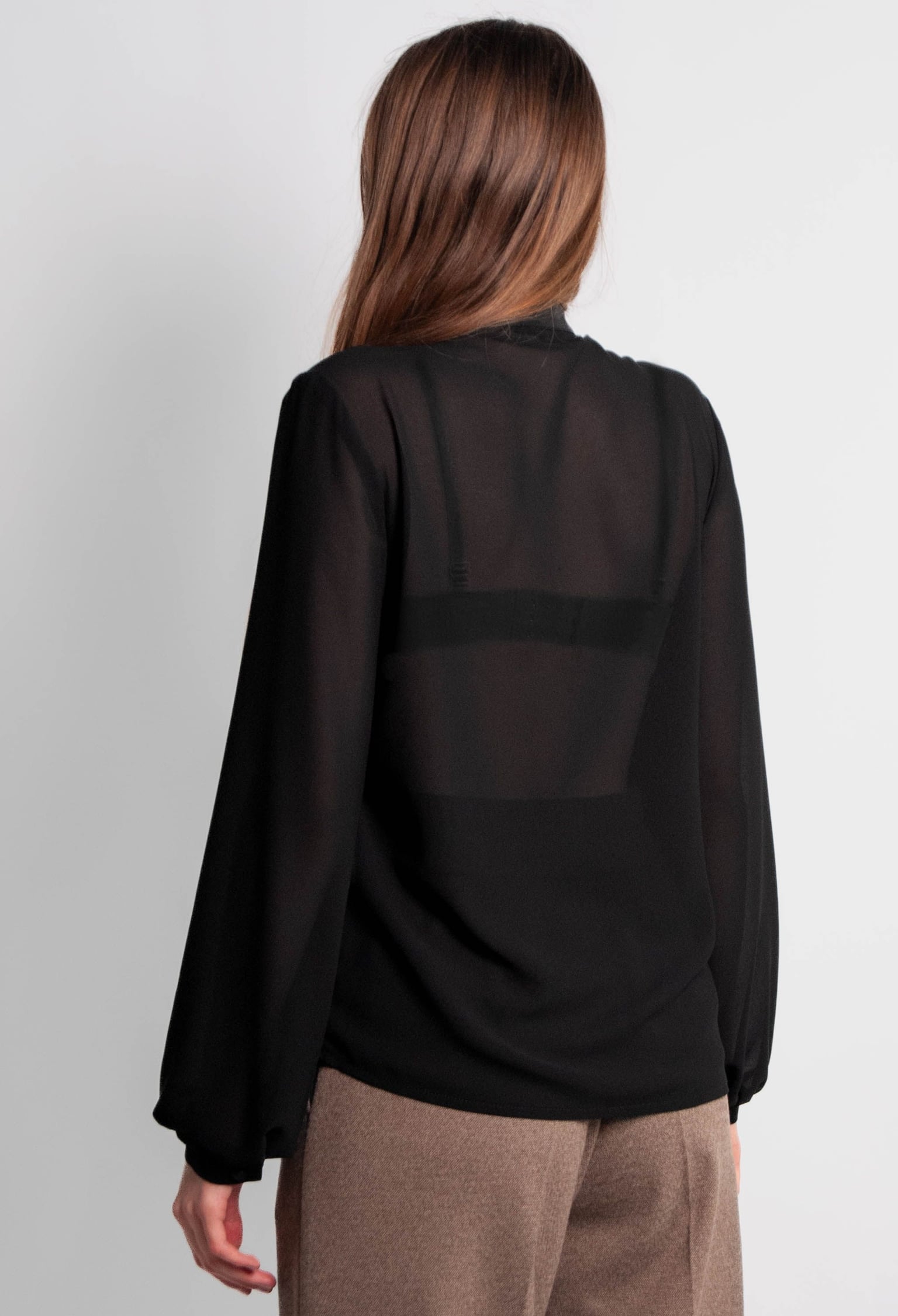 Блузка 5202 чорний атлас, шифон 46(р)