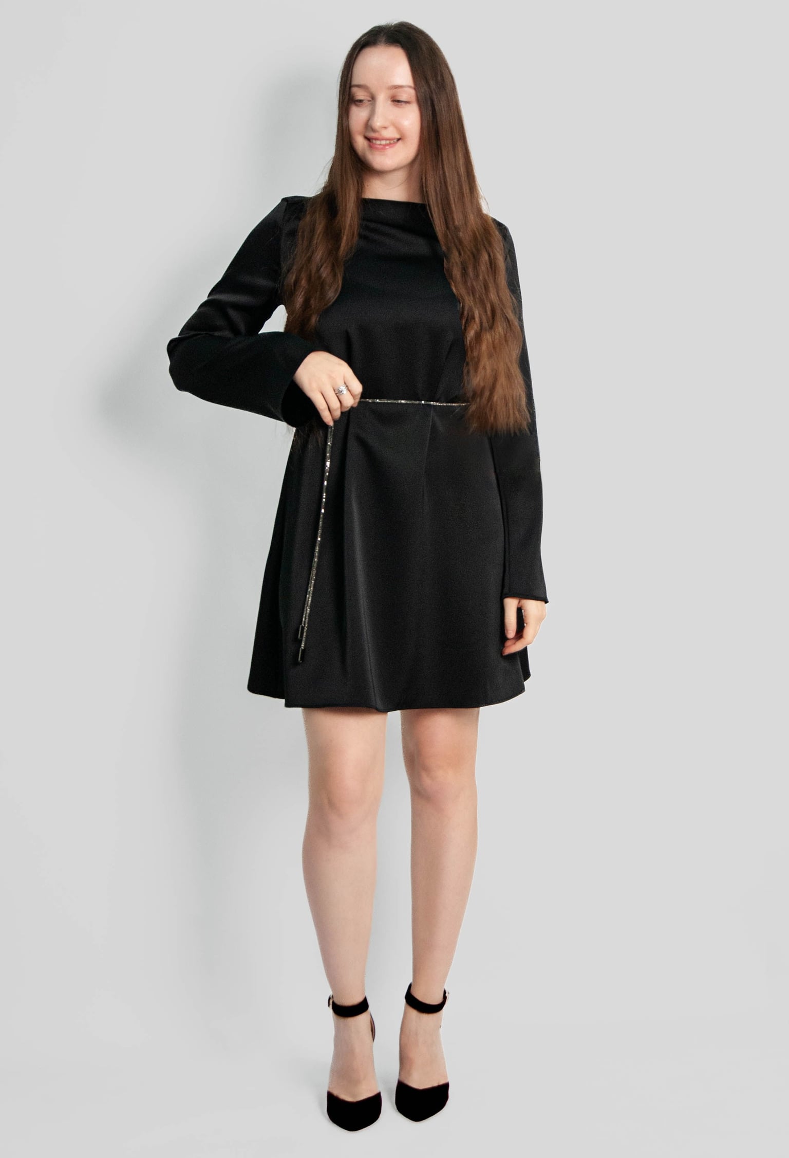 Плаття 7211 чорний атлас 40(р)