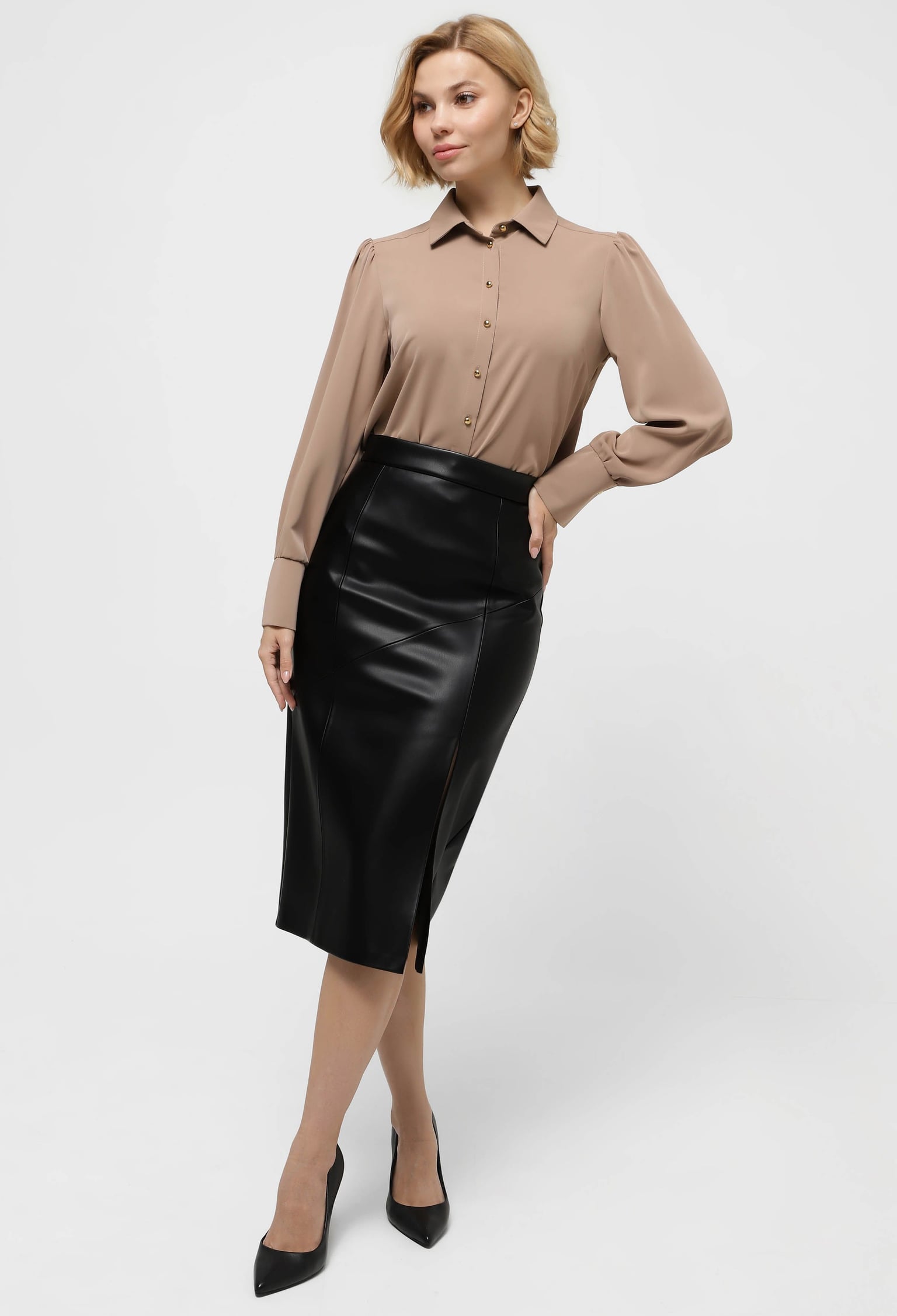 Спідниця 1290 чорний шкіра на замші 36(р)