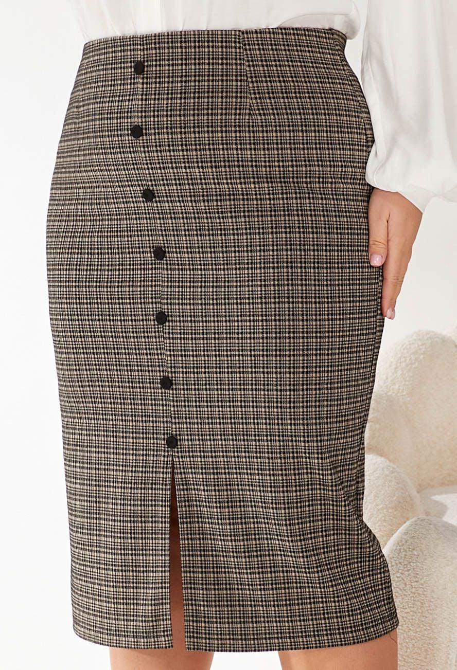 Спідниця 1327-8 бежево-чорний трикотаж-клітинка 52(р)